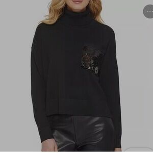 DKNY Black Sweater W/ Sequins Pocket Size L.
